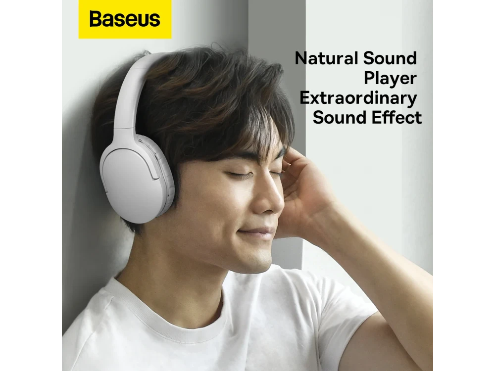 Baseus Encok D02 Pro Bluetooth 5.3 Headphones, Low Latency & 50H Playtime, White