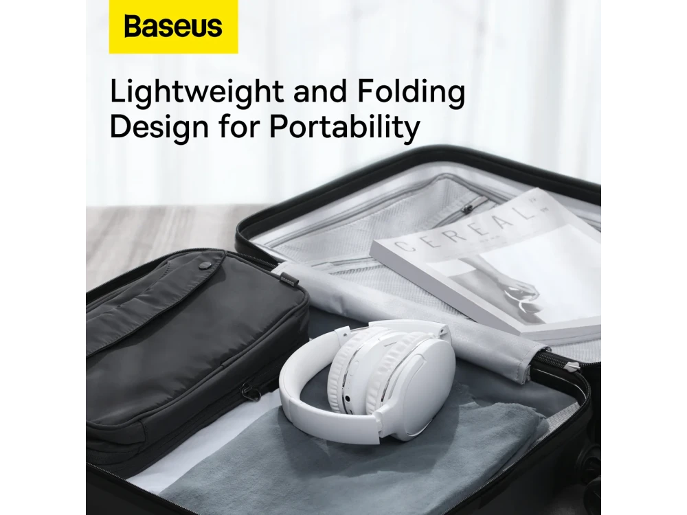 Baseus Encok D02 Pro Bluetooth 5.3 Headphones, Low Latency & 50H Playtime, White