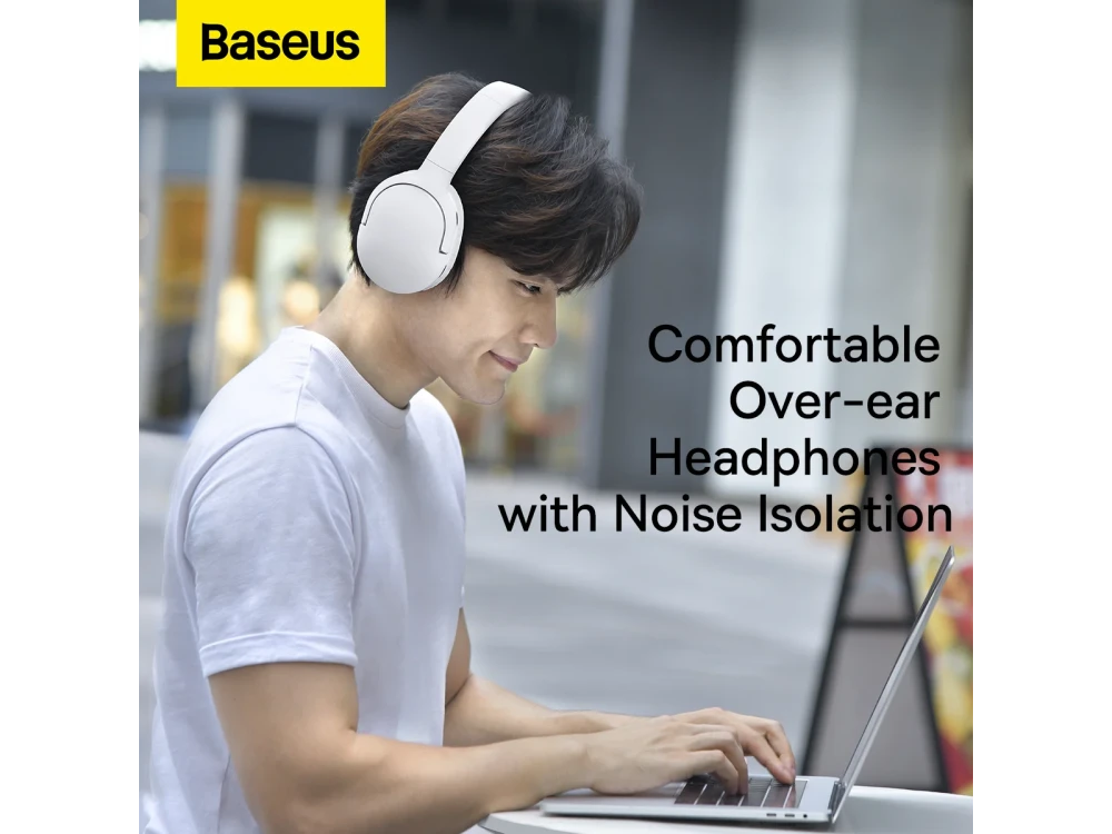 Baseus Encok D02 Pro Bluetooth 5.3 Headphones, Low Latency & 50H Playtime, White