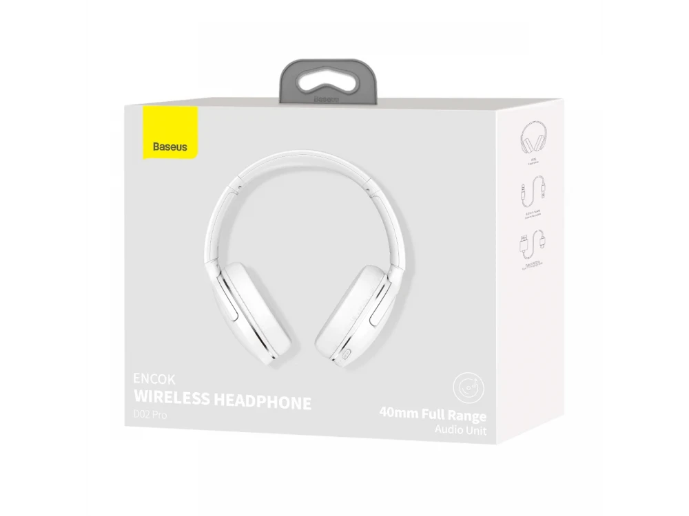 Baseus Encok D02 Pro Bluetooth 5.3 Headphones, Low Latency & 50H Playtime, White