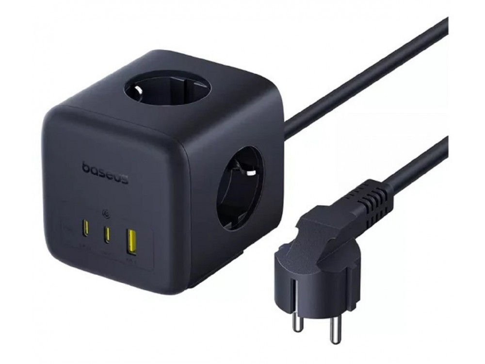 Baseus EnerFill FA11 GaN Cube 3-outlet Charging Station Power Strip, Power Strip with 2 Type-C Ports 67W PD 2 USB-A Ports 18W, Black