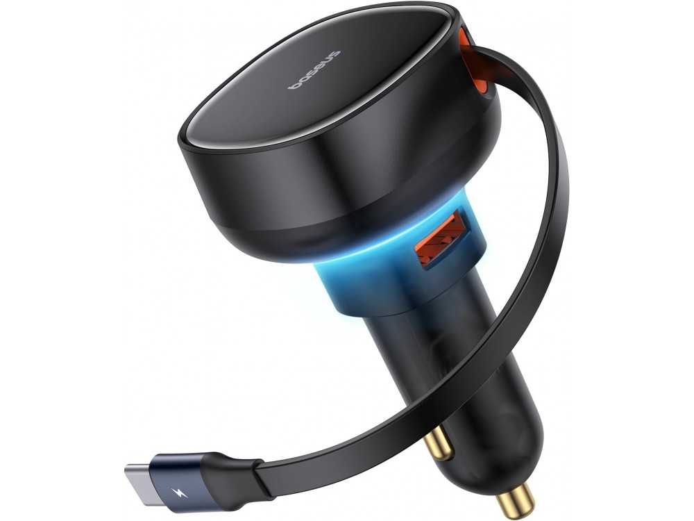 Baseus Enjoyment Pro, 60W Car Charger with 1xUSB-C & Built-in USB-C Cable, Black