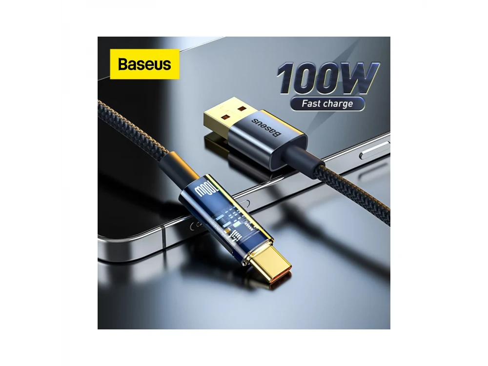 Baseus Explorer Cable USB-A to USB-C 100W with Nylon Braided 1m, Black