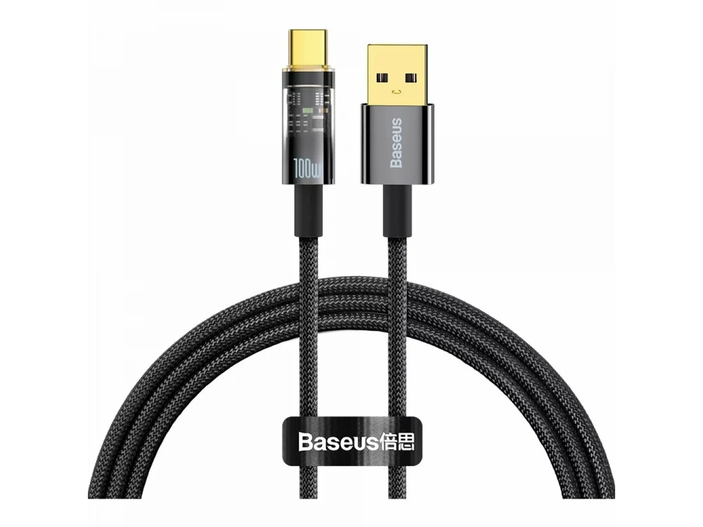 Baseus Explorer Καλώδιο USB-A σε USB-C 100W με Νάυλον Ύφανση 1μ, Μάυρο