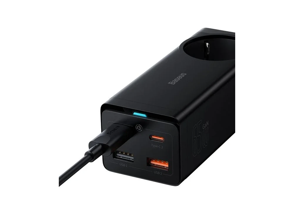 Baseus GaN3 Pro 65W Charging Station, with AC Outlet + 2x USB-C PD + 2x USB-A (15W+60W) with TYPE-C Cable 1m. + Power Cable 1.5m