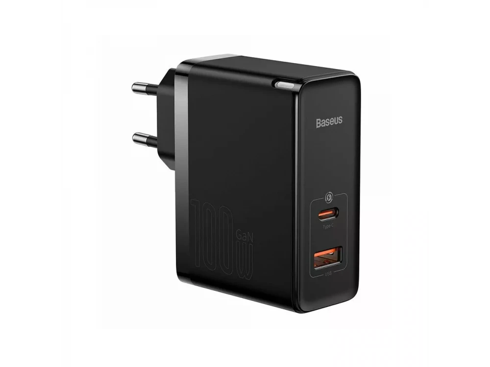 Baseus GaN5 Pro Φορτιστής Πρίζας 100W, PD, QC4+ με Θύρες 1xUSB-A, 1xUSB-C & Καλώδιο USB-C σε USB-C, Μαύρος
