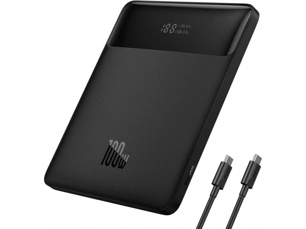 Baseus Power Bank 20000mAh QC 100W with 2 USB-A ports, 2 USB-C ports & USB-C 1m cable, Black