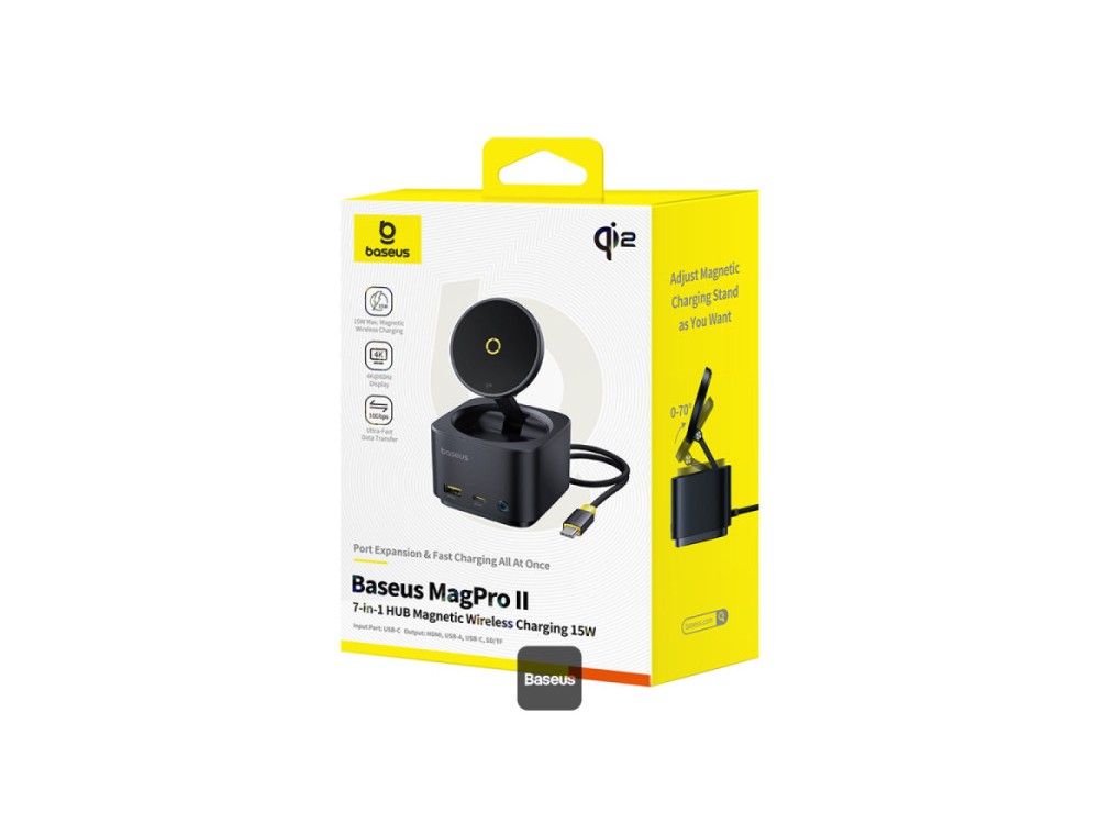 Baseus MagPro Series II 7-in-1 Qi2 15W + PD 100W Ασύρματος Μαγνητικός Φορτιστής MagSafe + Type-C Hub 4K@60Hz HDMI + USB-C 10Gbps