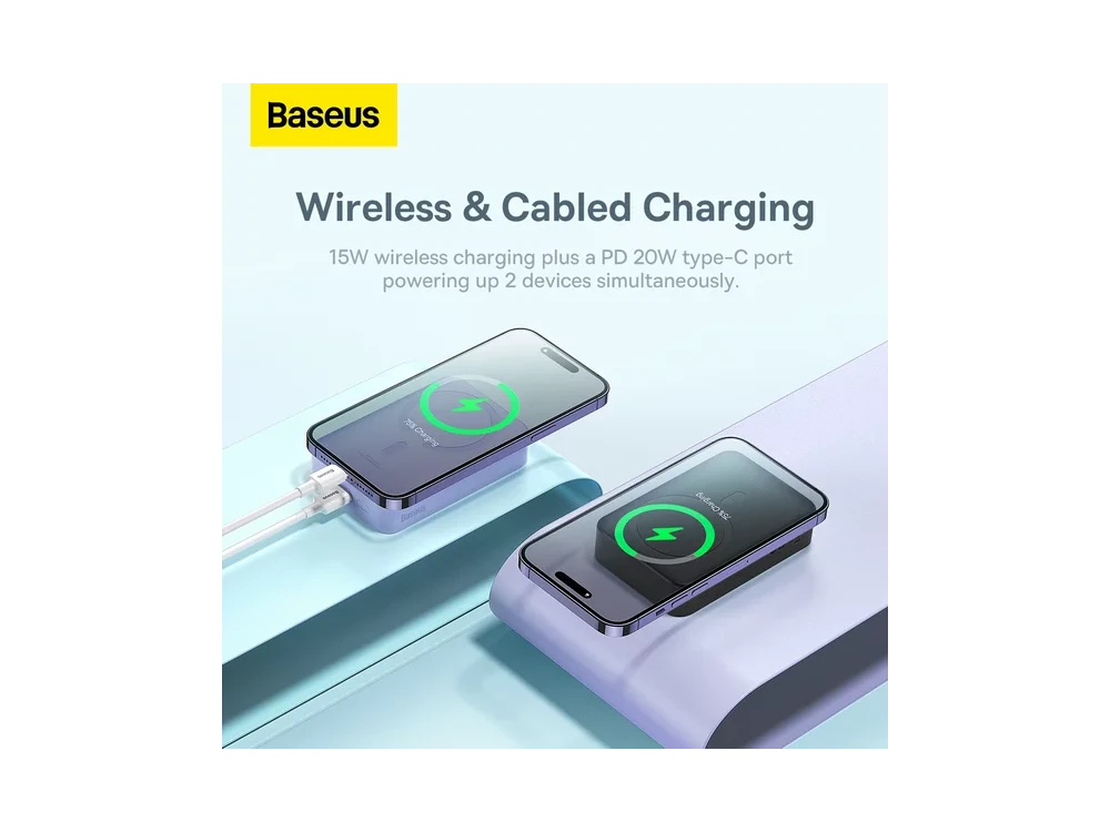 Baseus Mini Power Bank 20000mAh 20W with USB-C Power Delivery Port & Wireless Charging, Black