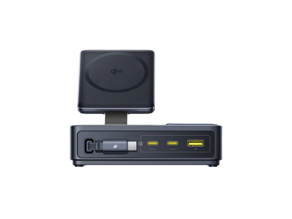 Baseus Nomos 5-in-1 Desktop Charging Hub Charger with Qi2 15W + 2 USB-C PD 140W Ports + USB-A 15W Port + Retractable USB-C 100W
