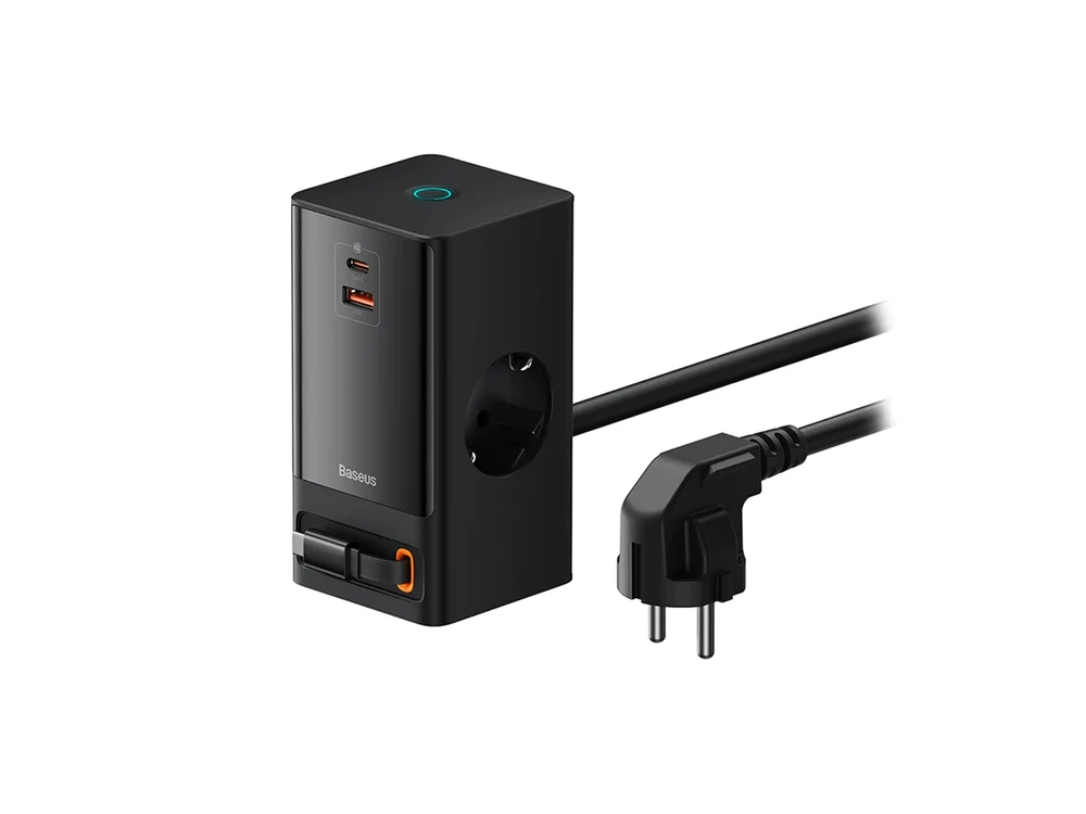 Baseus PowerCombo 5-in-1 Charging base 65W with 2xSchuko, 1xUSB-A, 1xUSB-C & Cable USB-C,  Black