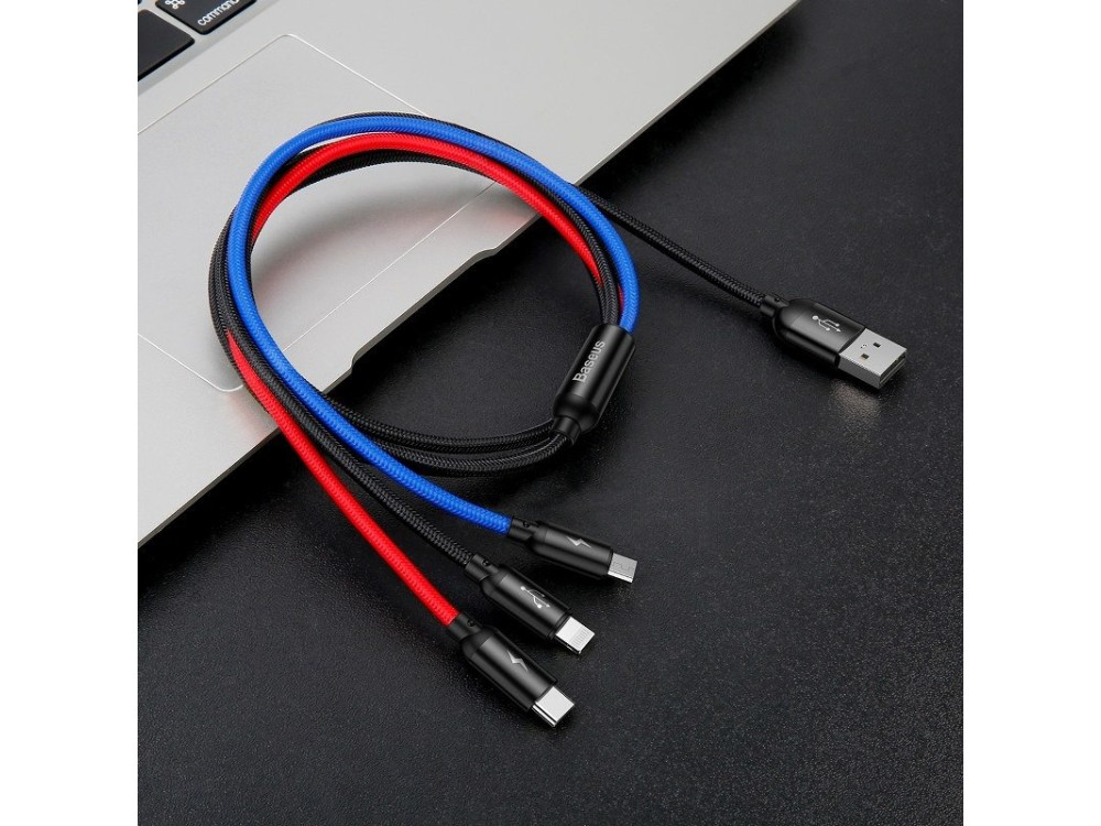 Baseus Rapid 3-in-1 Lightning/Type C/Micro USB Καλώδιο, 1.2μ., Μαύρο