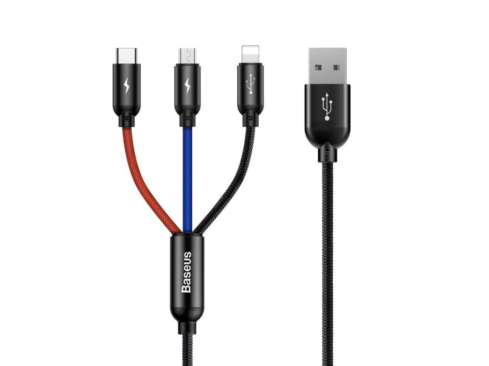 Baseus Rapid 3-in-1 Lightning/Type C/Micro USB Καλώδιο, 1.2μ., Μαύρο