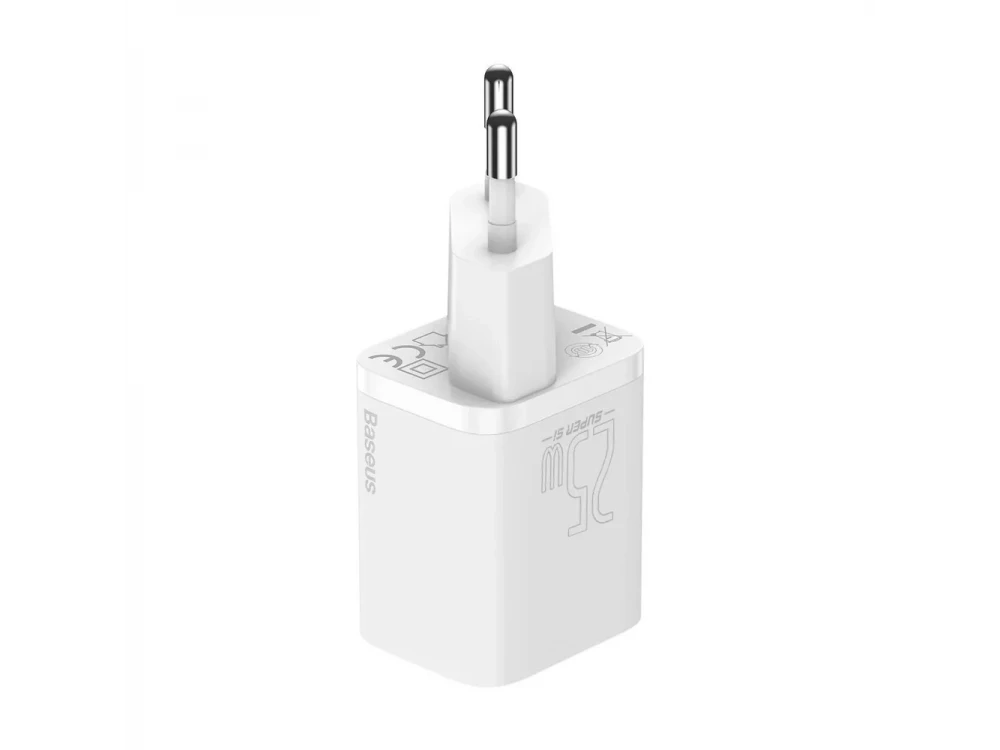 Baseus Super Si Charger 25W PPS, PD3.0, QC3.0 with USB-C Port & USB-C Cable, White