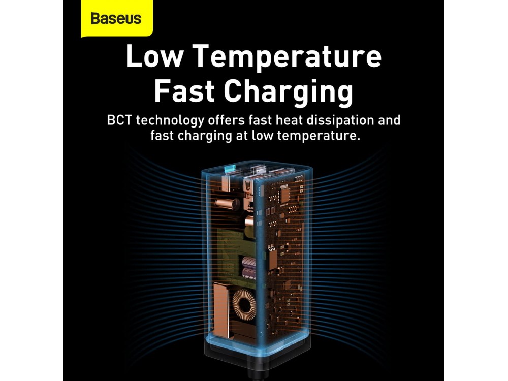 Baseus Φορτιστής 100W GaN3 Pro, Quick Charge 4.0 με Ενσωματωμένο Καλώδιο 1.5μ, με 2 Θύρες USB-A & 2 Θύρες USB-C, Μαύρος