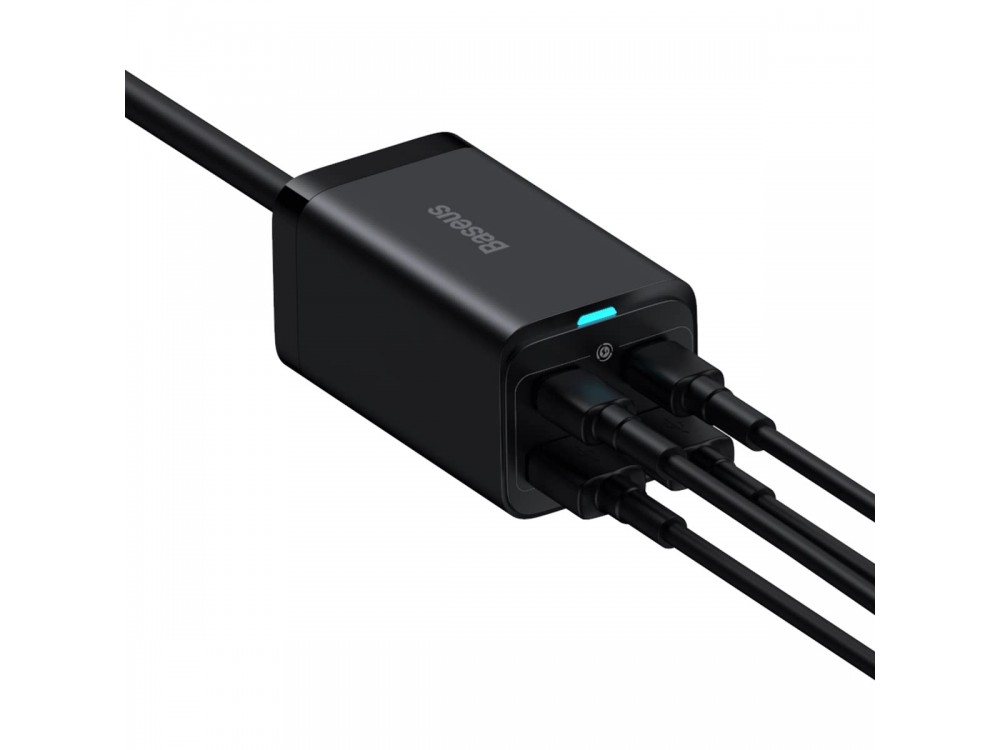 Baseus Φορτιστής 100W GaN3 Pro, Quick Charge 4.0 with Integrated Cable 1.5μ, with 2 USB-A Ports & 2 Ports USB-C, Black