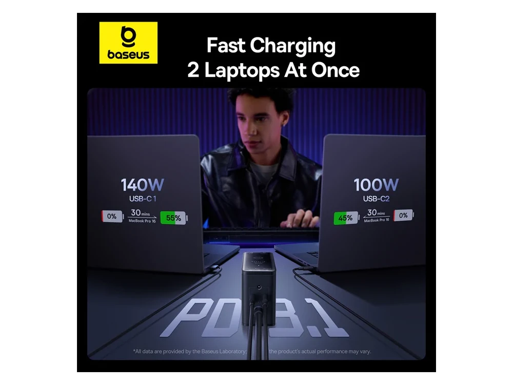 Baseus 240W GaN3 Pro Charger, with PD3.1 / QC4.0 / AFC & FCP Support, with 3 USB-C Ports & USB-A Port, Black