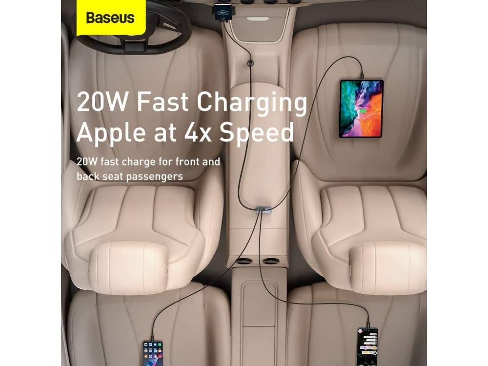 Baseus Car Charger 120W with 3xUSB-A, 1xUSB-C & 1.5m Cable, Gray