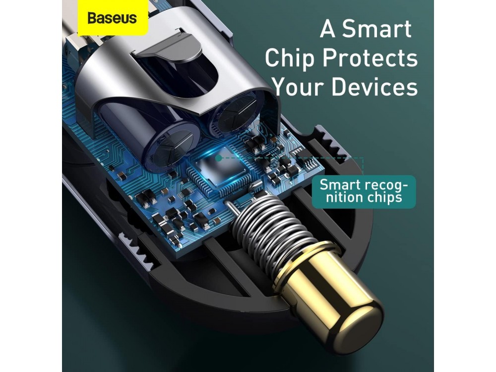 Baseus Car Charger 120W with 3xUSB-A, 1xUSB-C & 1.5m Cable, Gray
