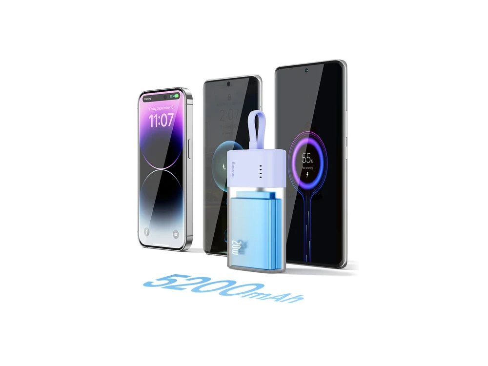 Baseus Popsicle Mini Fast 5.2k Power Bank 5,200mAh with Built-in USB-C Cable, Purple