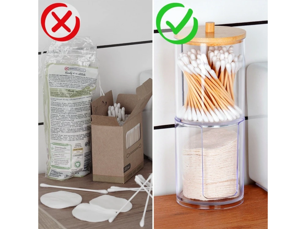 Vilde 2-Tier Cotton Bud & Cotton Case with Bamboo Lid