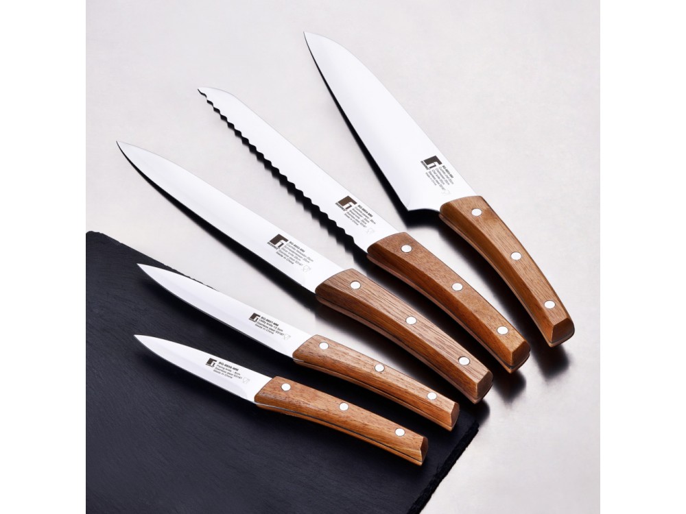 Bergner Nature Μαχαίρια με Ξύλινη Βάση και Λεπίδα από Ανοξείδωτο Ατσάλι, Σετ των 12τμχ