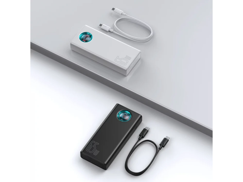 Baseus Amblight Power Bank 30000mAh 65W with 4 USB-A Ports & 1 USB-C Port Power Delivery / Quick Charge 3.0, White