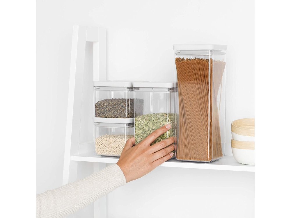 Brabantia Tasty+ Square Canisters, Glass Food Containers for Airtight Storage, various sizes, Set of 4, Light Grey