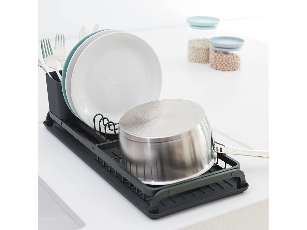 Brabantia Dish Drying Draining Rack, Στεγνωτήρας Πιάτων με Δίσκο 46x20cm, Dark Grey
