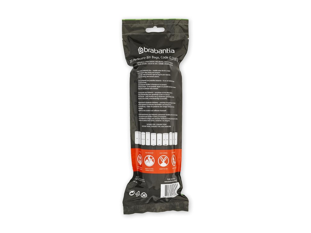 Brabantia PerfectFit Bags, Σακούλες Απορριμμάτων 30L 75x42 (Μέγεθος G), 6 x 20 τμχ