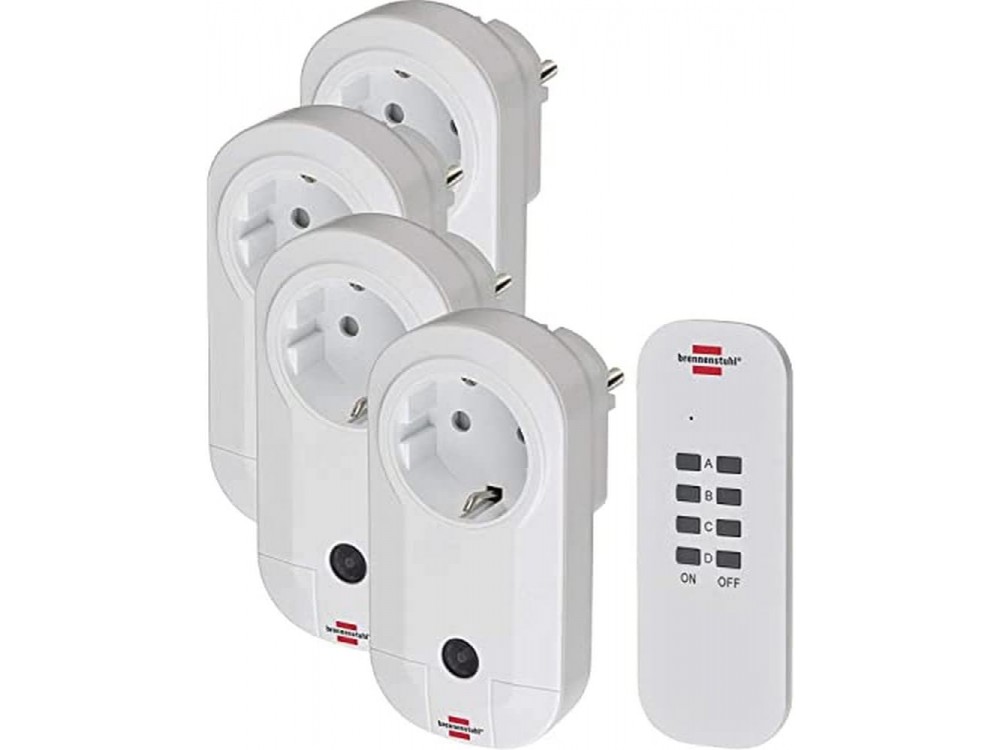 Brennenstuhl Comfort-Line Remote Control Set, Set of 4 Single External Power Sockets IP20 with Switch and Light, White