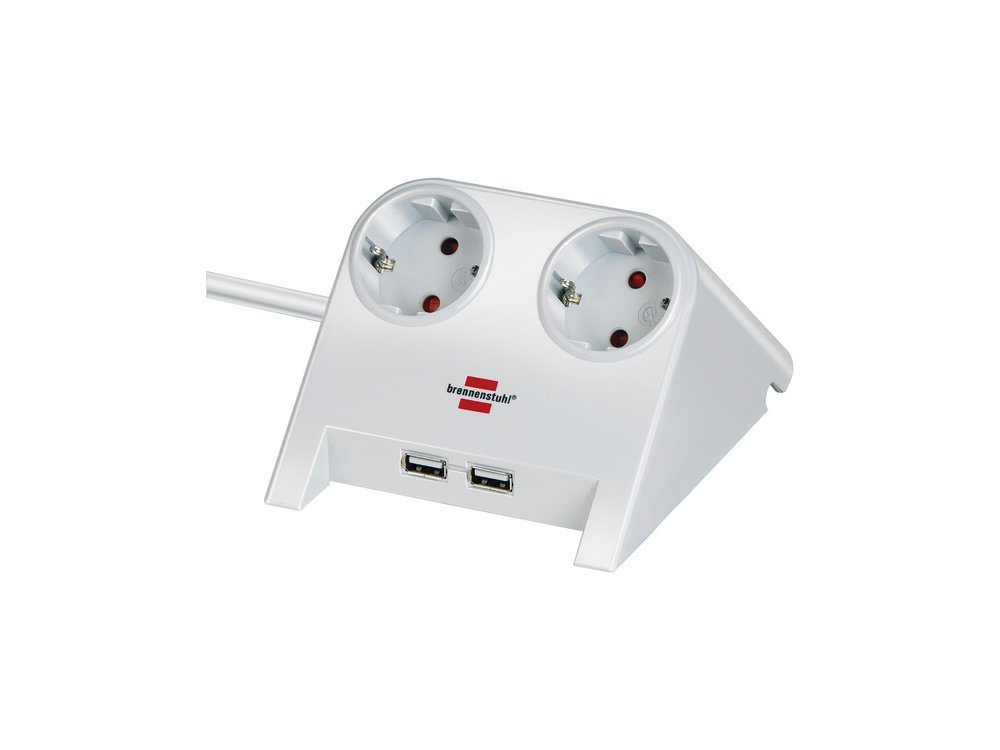 Brennenstuhl Desktop-Power 2-outlet Extension socket, Πολύπριζο Corner με 2*USB Charging Ports, 1.8M Καλώδιο, Λευκό