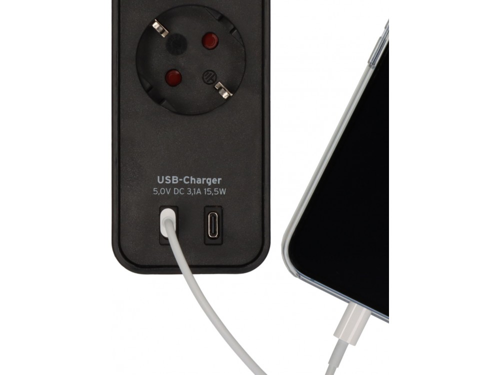 Brennenstuhl Ecolor 4-outlet Extension socket, Πολύπριζο με 2 Θύρες Type-C, Διακόπτη & 1.5M Καλώδιο, Black