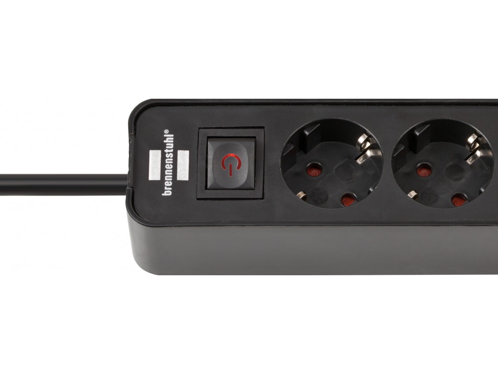 Brennenstuhl Ecolor 4-outlet Extension socket, Πολύπριζο με 2 Θύρες Type-C, Διακόπτη & 1.5M Καλώδιο, Black