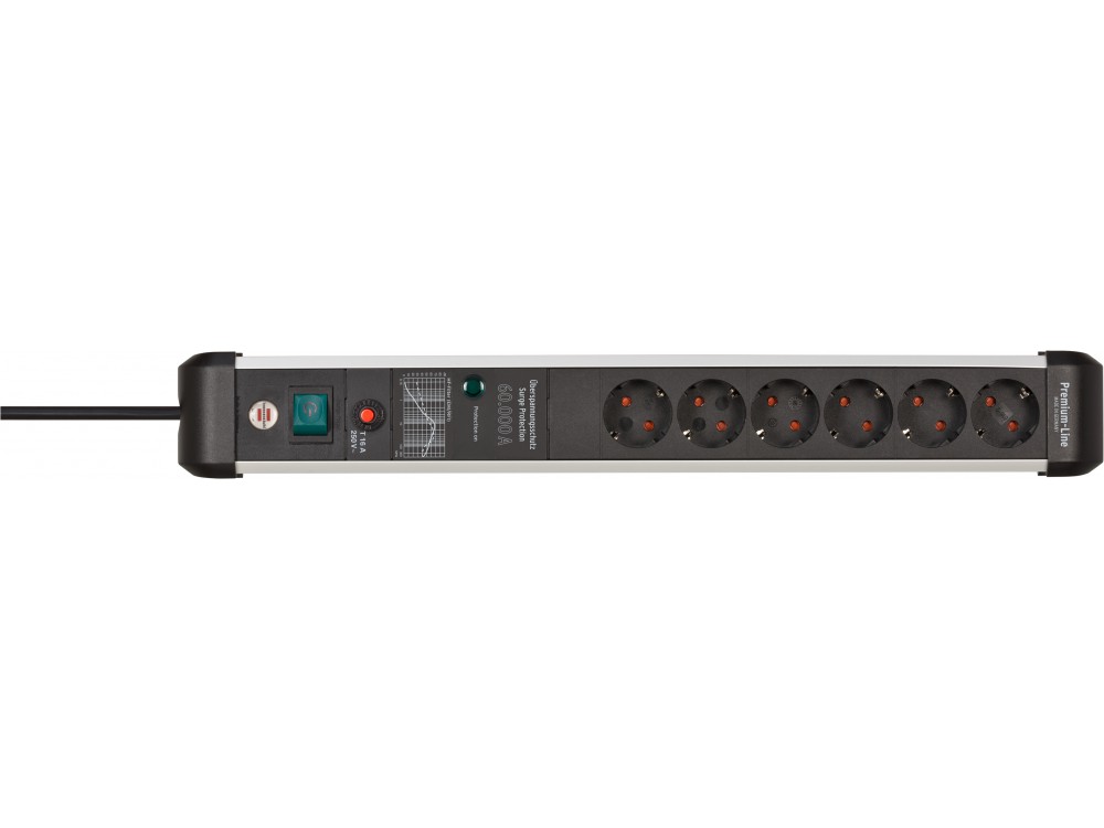 Brennenstuhl Premium-Protect 6-outlet Surge Protection Strip,Power strip & Protective voltage60.000Α USB-Charger & 3M Cable