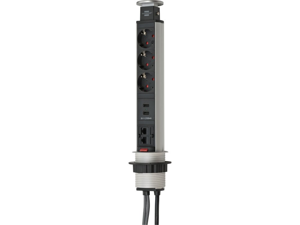 Brennenstuhl Tower 3-outlet Power Strip, Πολύπριζο & 2 x USB-Charger με LAN Pop-Up extension, 2 x LAN-RJ45 & 2M Καλώδιο