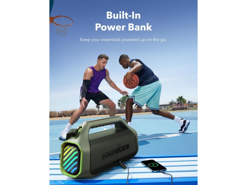 Anker Soundcore Boom 2 Plus Portable Bluetooth Speaker 140W IPX7, BassUp 2.0, 2+2 Channels, RGB Lights 20H Playtime, Adventure Green