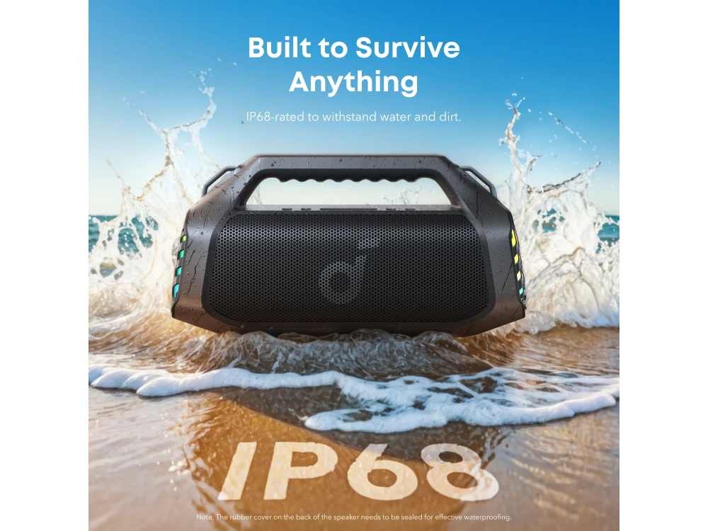 Anker Soundcore Boom 2 Pro Portable Bluetooth Speaker 140W IP68, BassUp 2.0, 2+2 Channels, RGB Lights 20H Playtime, Phantom Black