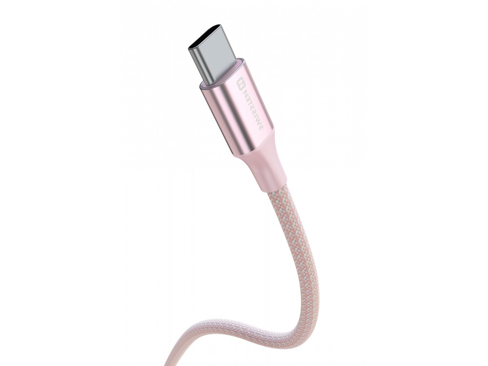 Swissten Durable Textile II USB-C σε USB-C Καλώδιο 1.5μ. με Νάυλον ύφανση, Pink