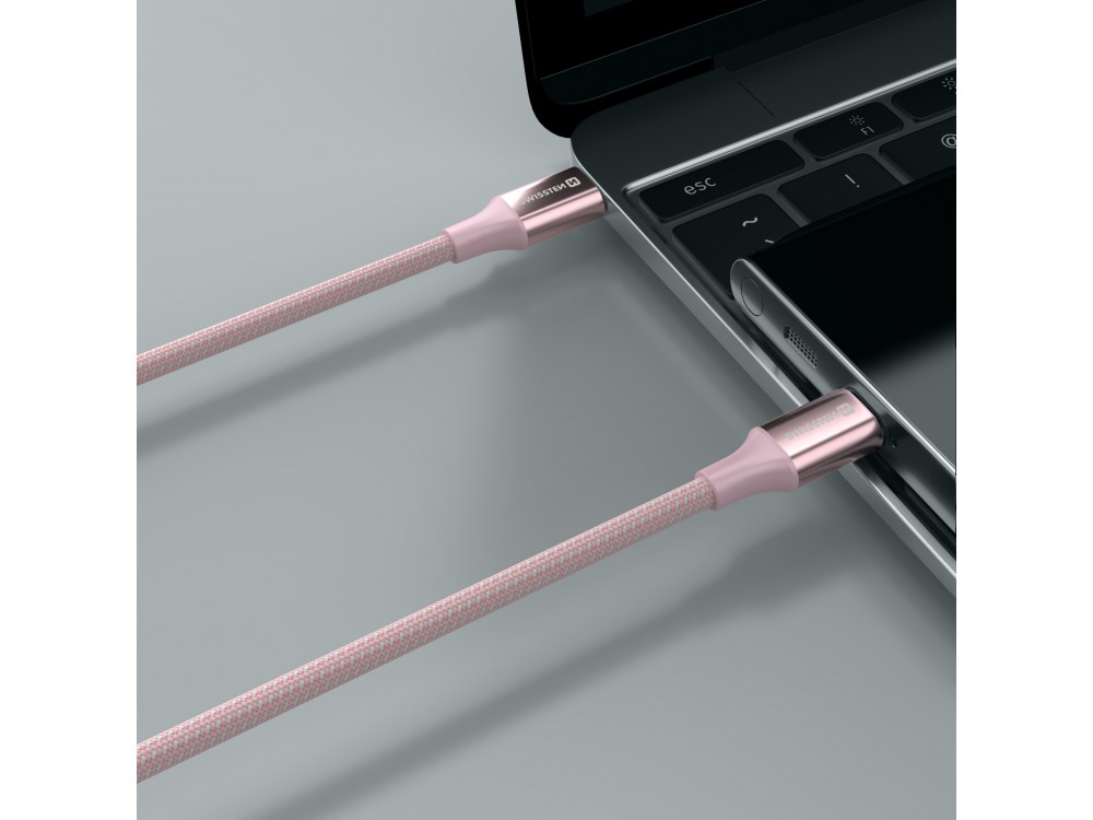 Swissten Durable Textile II USB-C σε USB-C Καλώδιο 1.5μ. με Νάυλον ύφανση, Pink