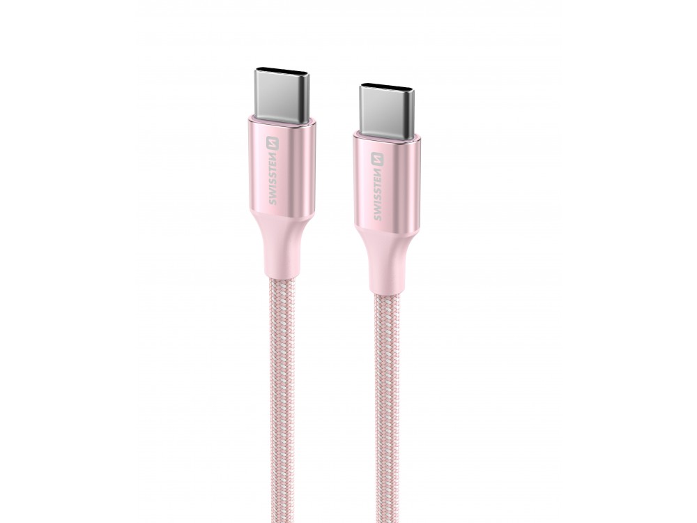 Swissten Durable Textile II USB-C σε USB-C Καλώδιο 1.5μ. με Νάυλον ύφανση, Pink