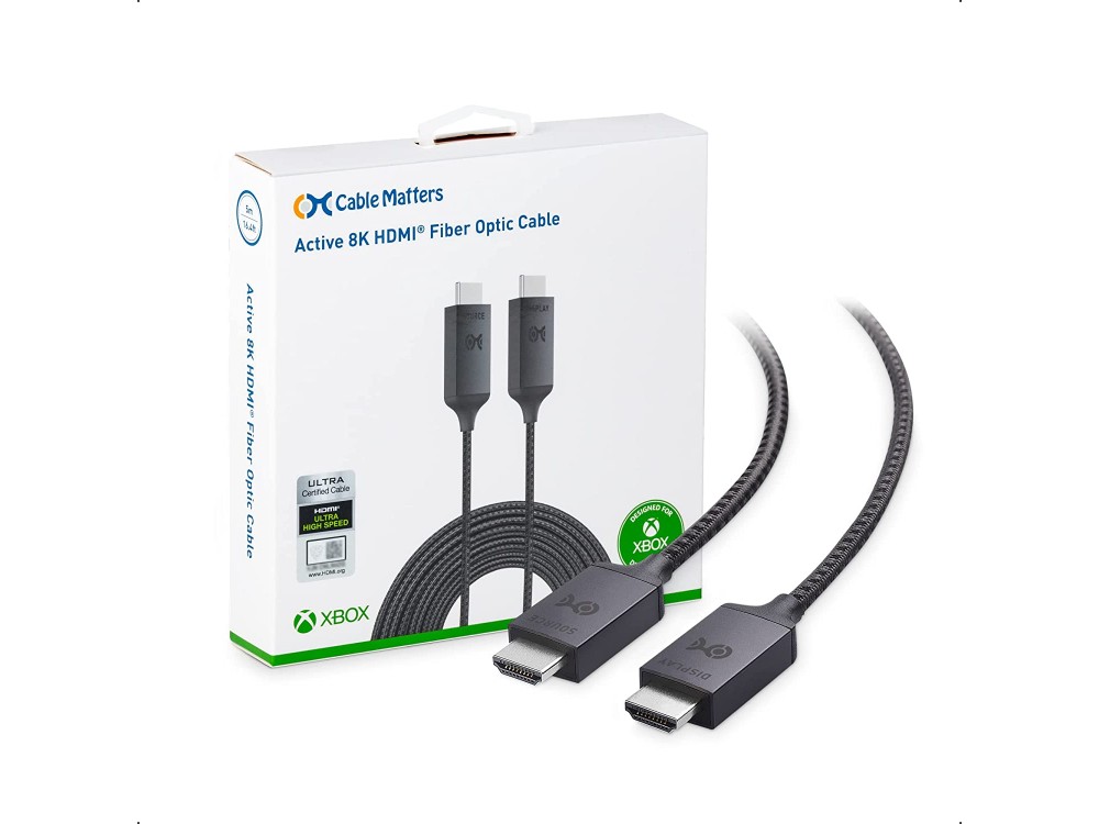 Cable Matters HDMI v2.1 8Κ@60Hz, 5μ. Καλώδιο με Νάυλον Ύφανση, eARC, 48Gbps, HDR, Fiber Optic [Xbox Certified]
