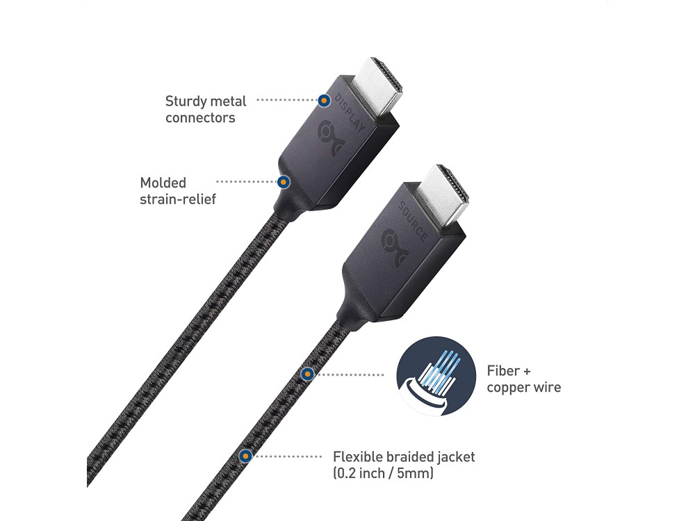 Cable Matters HDMI v2.1 8Κ@60Hz, 5μ. Καλώδιο με Νάυλον Ύφανση, eARC, 48Gbps, HDR, Fiber Optic [Xbox Certified]