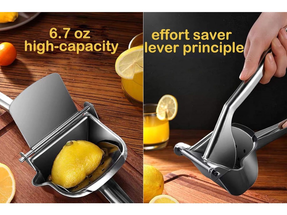 AJ Μanual Stainless Steel Fruit Juicer, Ανοξείδωτος Αποχυμωτής Χειρός Large, για Εσπεριδοειδή, Silver