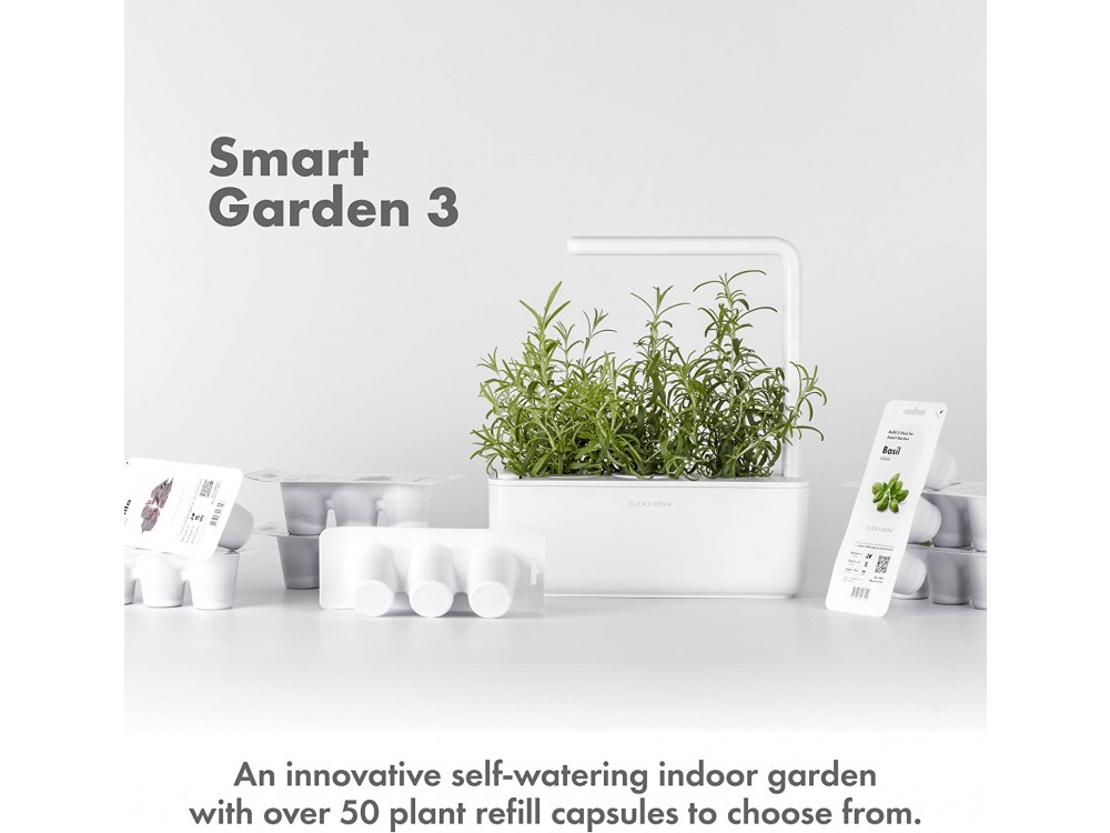 Click and Grow The Smart Garden 3, Έξυπνη Ζαρντινιέρα με 3 Pods Βασιλικού, White