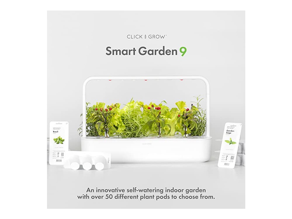 Click and Grow The Smart Garden 9, Smart Indoor Garden With 3 Basil Pods, Dark Gray