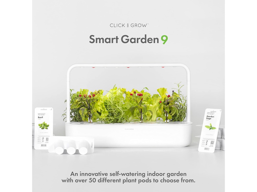 Click and Grow The Smart Garden 9, Έξυπνη Ζαρντινιέρα με 3 Pods Βασιλικού, White