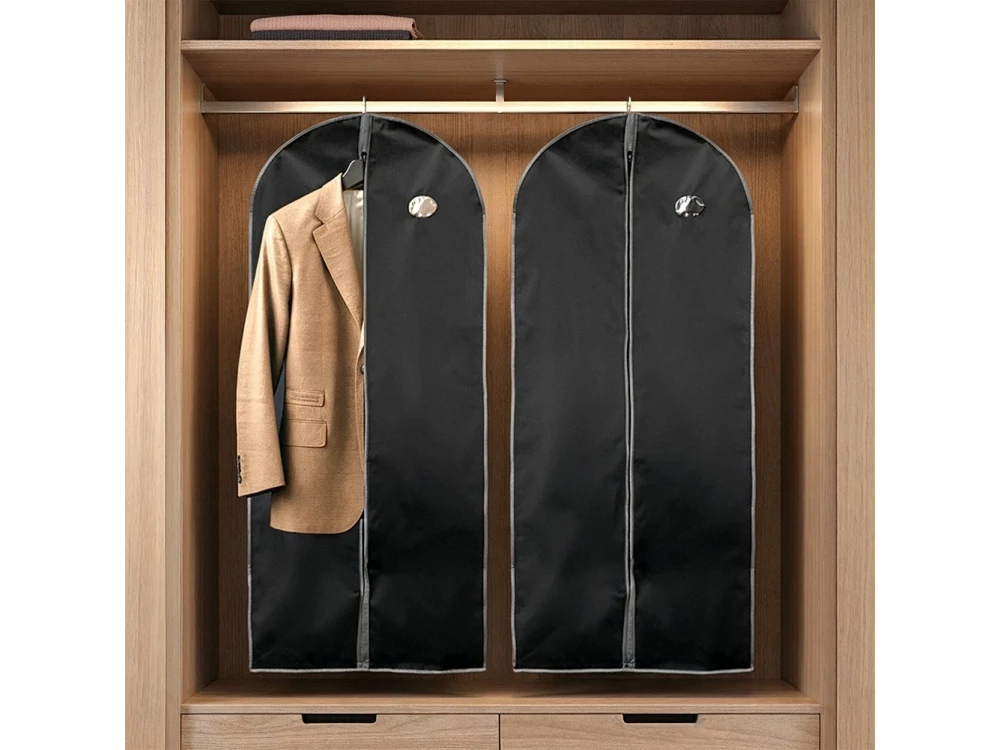 Vilde Hanging Coat Storage Case Fabric, Set of 2pcs, Black
