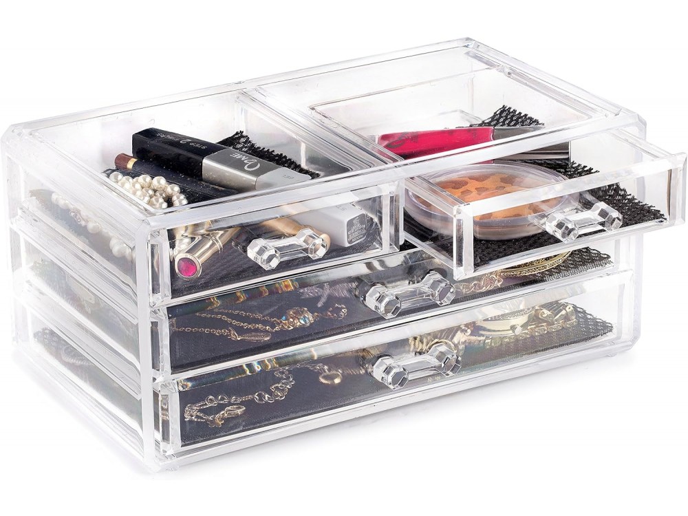 AJ Makeup & Cosmetics Organizer with 4 Drawers, Cosmetics & Accessories Drawer, Transparent