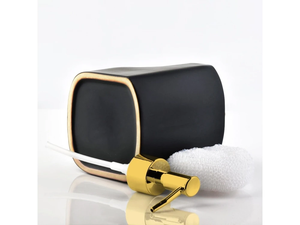 Vilde Kitchen Soap Dispenser Ceramic 400ml with Sponge Holder, set with Sponge, Black
